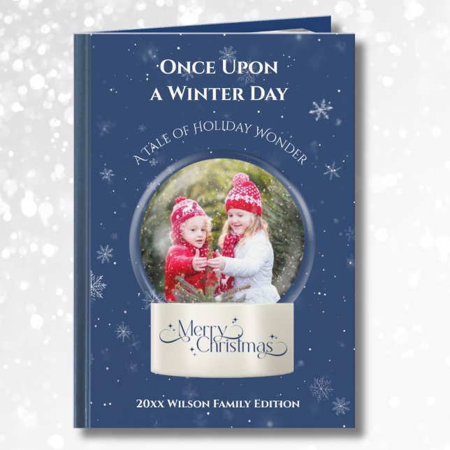 Foto de Globo de Nieve de Cuento de Navidad Capric (Whimsical snow globe Christmas card with custom family photo template. Elegant storybook cover.)