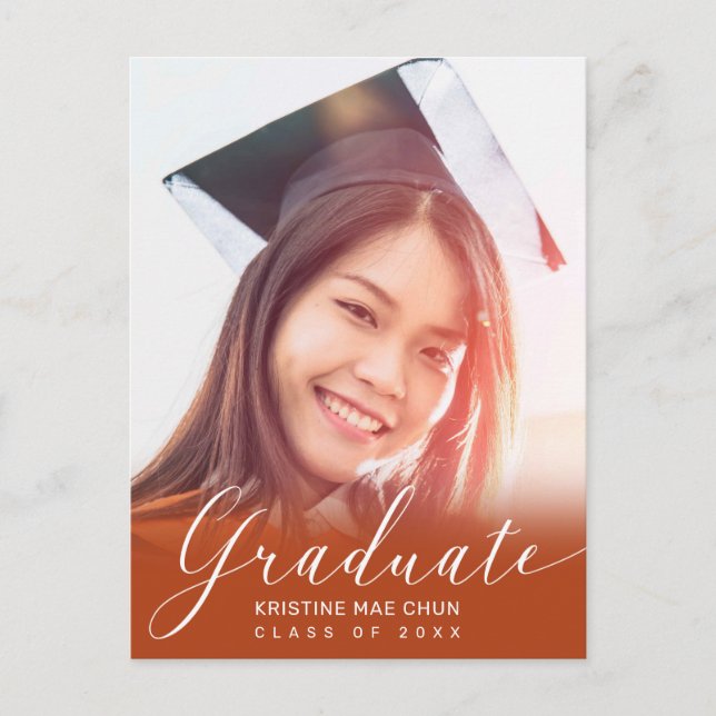 Foto de graduación Invitación de Naranja de escrit (Anverso)