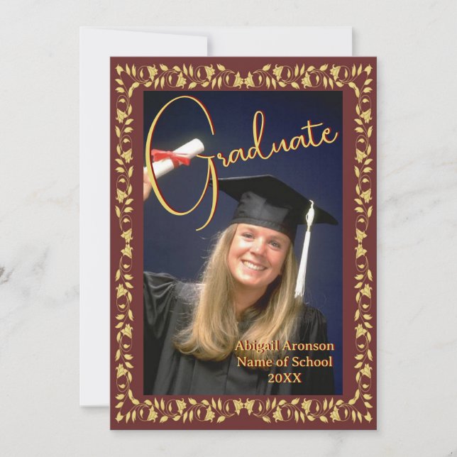 Foto de graduación Invitación Maroon y Gold Ivy (Anverso)