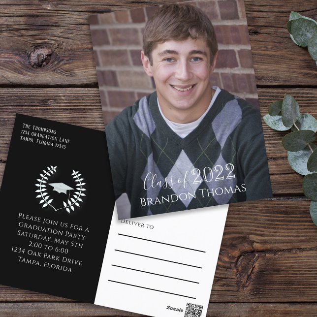 Foto de graduación Invitación simple en blanco y n (Subido por el creador)
