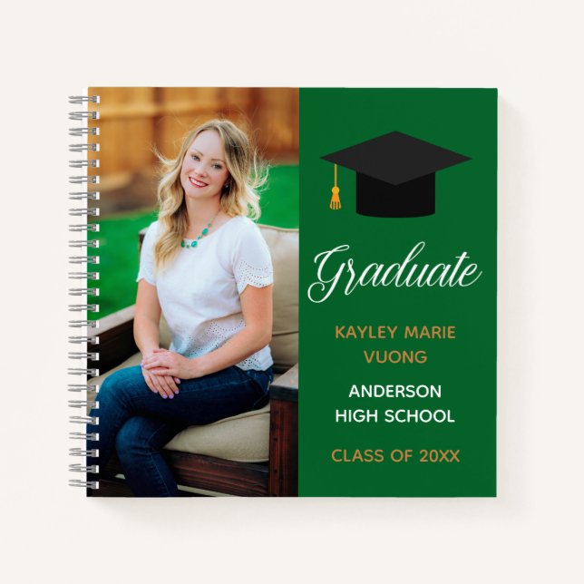 Foto de graduado verde autógrafo Cuaderno de invit (Anverso)