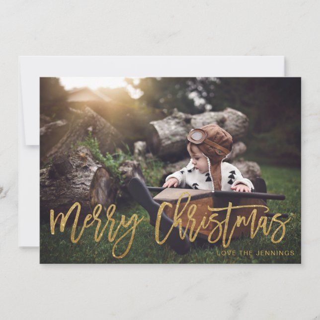 Foto de guión con brillo dorado de Feliz Navidad (Anverso)
