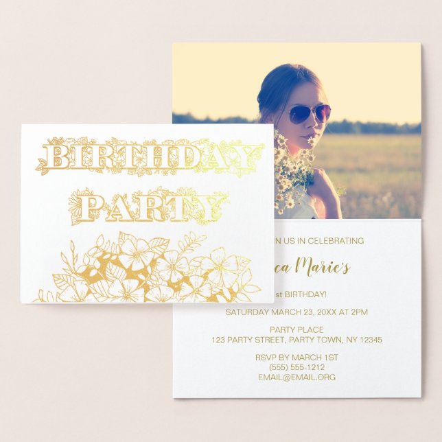 Foto de invitación a fiesta de cumpleaños con flor (Demostración)