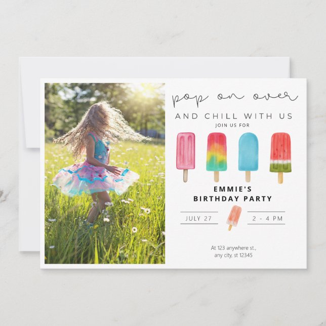 Foto De Invitación De Cumpleaños En Popsicles (Anverso)