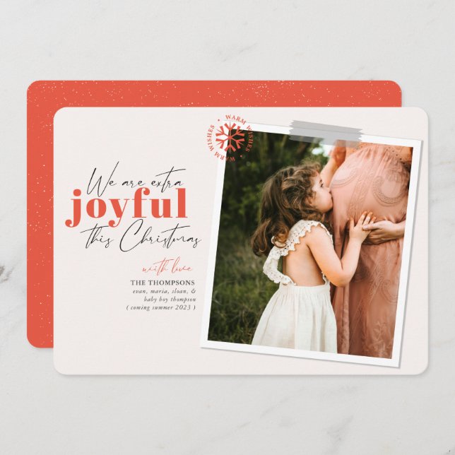 Foto de Invitación de embarazo coral extra alegre (Anverso / Reverso)