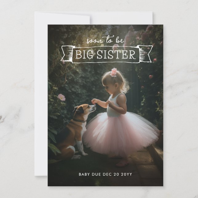 Foto de Invitación de embarazo de hermana mayor (Anverso)