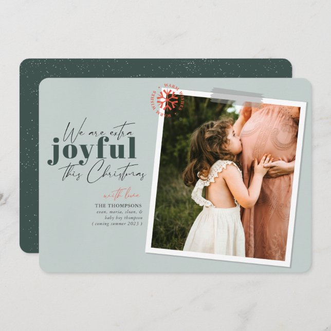 Foto de Invitación de Embarazo Verde Extra Joyful (Anverso / Reverso)