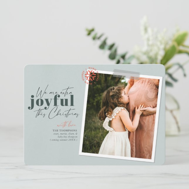 Foto de Invitación de Embarazo Verde Extra Joyful (Anverso de pie)
