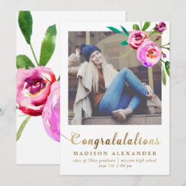 Foto de Invitación de graduación de Faux Gold y Fl