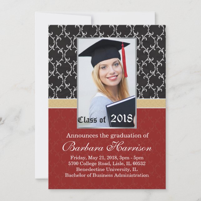 Foto de Invitación de graduación roja y negra de D (Anverso)