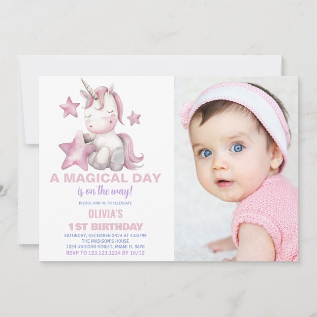 Foto de invitaciones a cumpleaños de Unicornio por (Anverso)