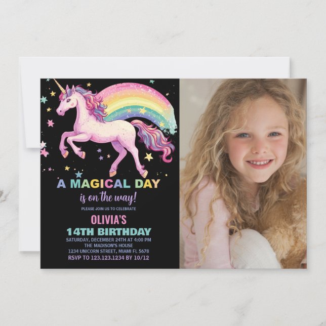 Foto de invitaciones al cumpleaños arcoiris de Sta (Anverso)