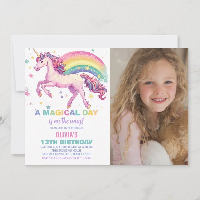 Foto de invitaciones al cumpleaños arcoiris de Sta (Anverso)