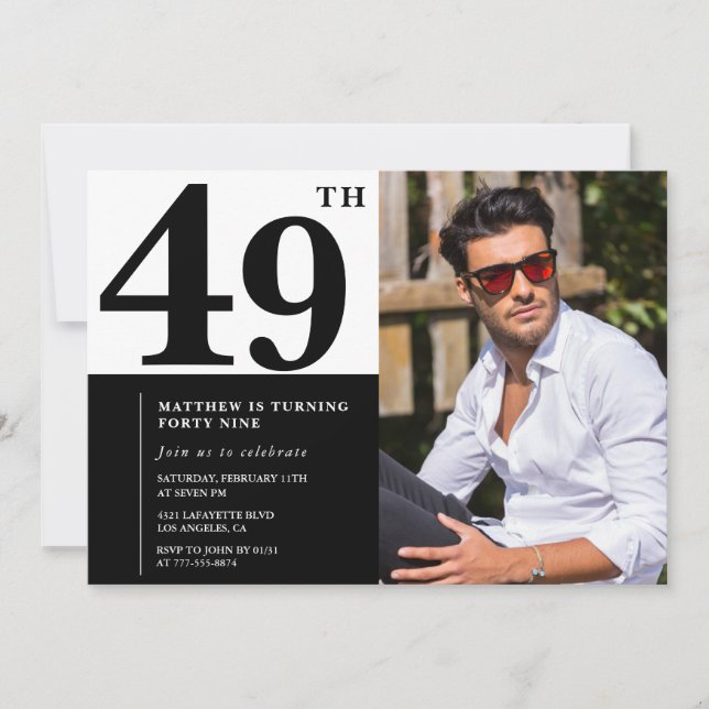Foto de invitaciones de cumpleaños 49 en blanco y  (Anverso)