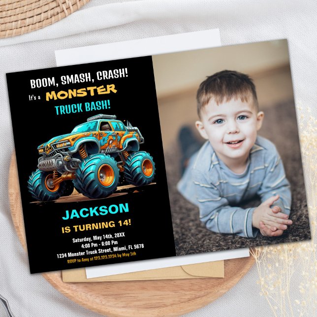 Foto de invitaciones de cumpleaños de Blue Monster (Blue Monster Truck Birthday Invitations Photo)
