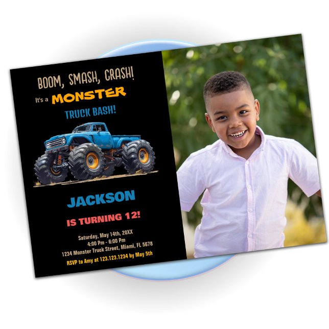 Foto de invitaciones de cumpleaños de Blue Monster (Blue Monster Truck Birthday Invitations Photo)