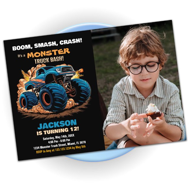 Foto de invitaciones de cumpleaños de Blue Monster (Blue Monster Truck Birthday Invitations Photo)