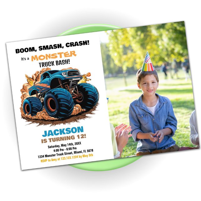 Foto de invitaciones de cumpleaños de Blue Monster (Blue Monster Truck Birthday Invitations Photo)