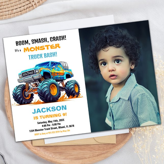 Foto de invitaciones de cumpleaños de Blue Monster (Blue Monster Truck Birthday Invitations Photo)