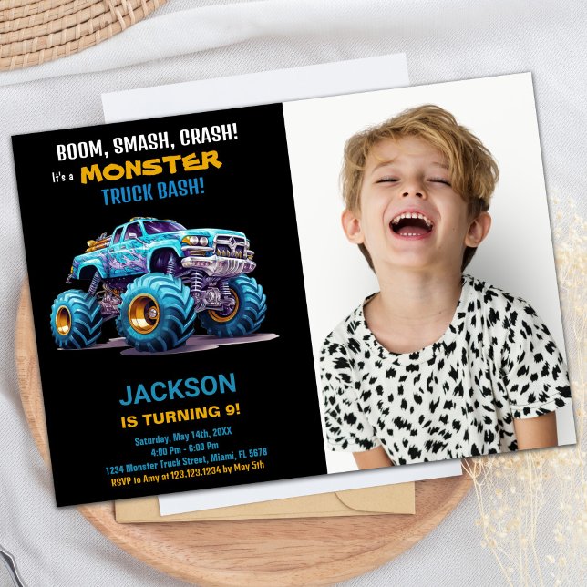 Foto de invitaciones de cumpleaños de Blue Monster (Blue Monster Truck Birthday Invitations Photo)