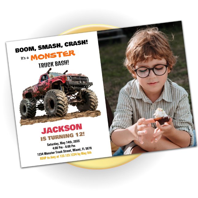 Foto de invitaciones de cumpleaños de Camión Rojo (Red Monster Truck Birthday Invitations photo)