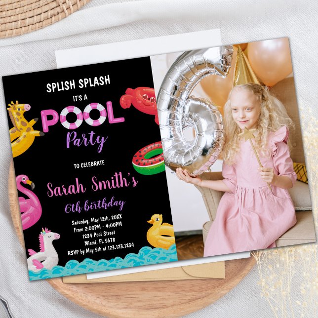 Foto de invitaciones de cumpleaños de la Piscina v (Black Red Green Pool Birthday Invitations photo)