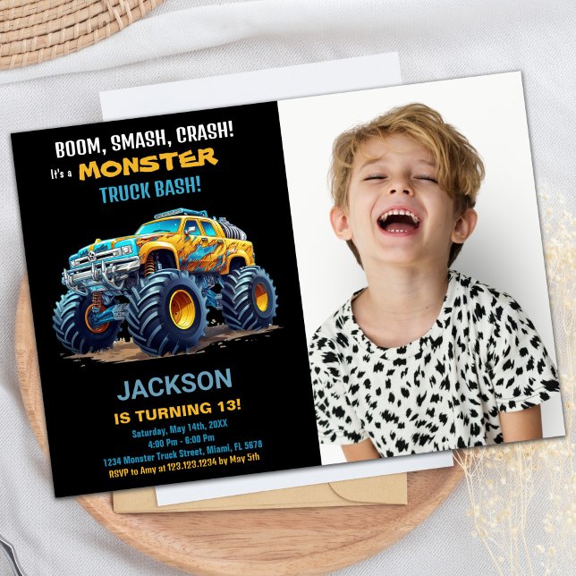 Foto de invitaciones de cumpleaños de monstruo ama (Yellow Monster Truck Birthday Invitations Photo)