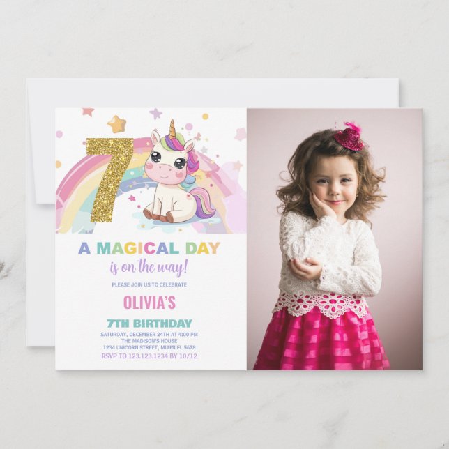 Foto de invitaciones de cumpleaños de Unicornio (Anverso)