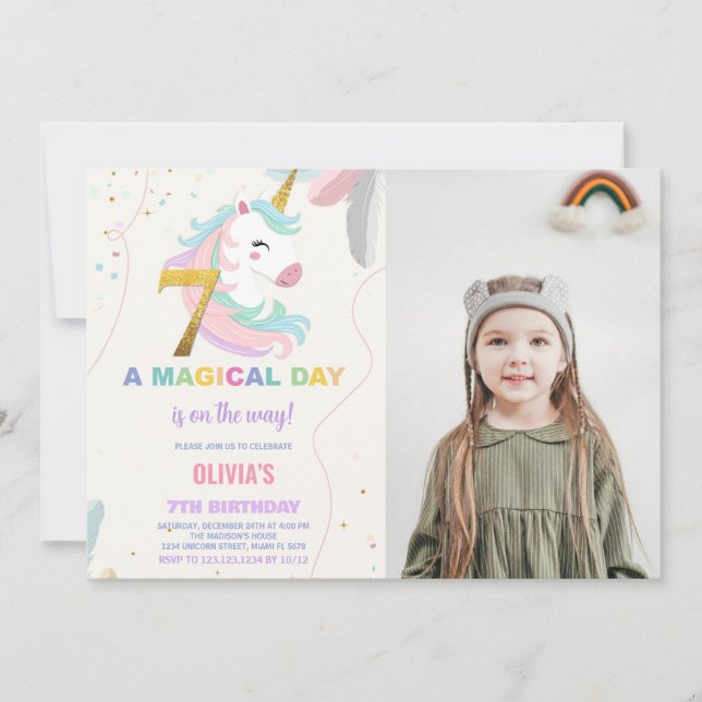 Foto de invitaciones de cumpleaños de Unicornio (Anverso)