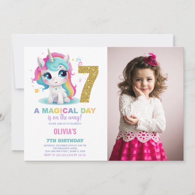 Foto de invitaciones de cumpleaños de Unicornio (Anverso)