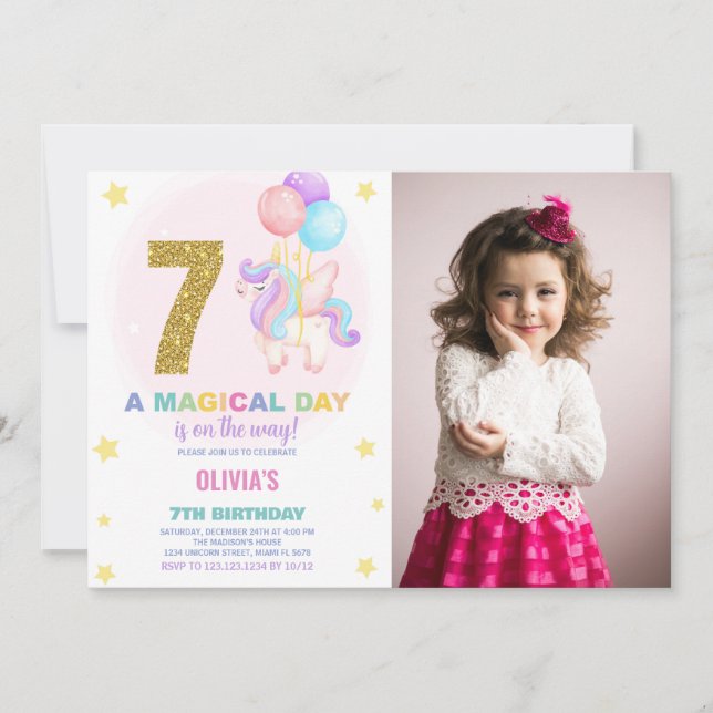 Foto de invitaciones de cumpleaños de Unicornio (Anverso)