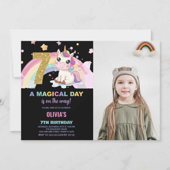 Foto de invitaciones de cumpleaños de Unicornio (Anverso)