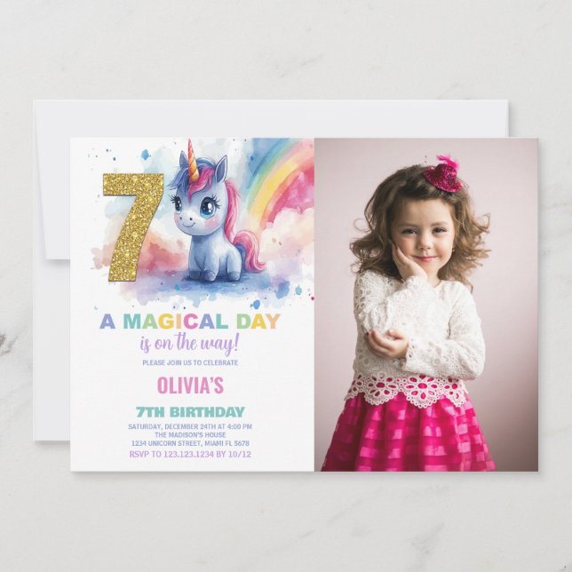 Foto de invitaciones de cumpleaños de Unicornio (Anverso)
