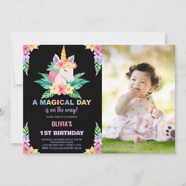 Foto de invitaciones de cumpleaños de Unicornio co (Anverso)