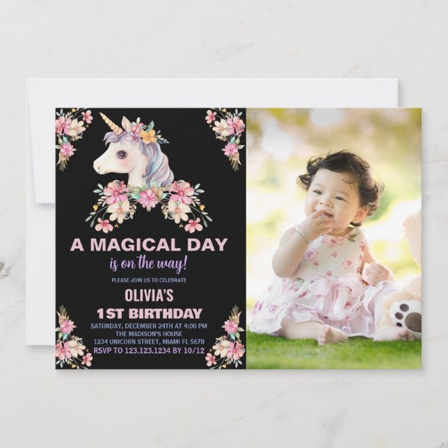 Foto de invitaciones de cumpleaños de Unicornio co (Anverso)
