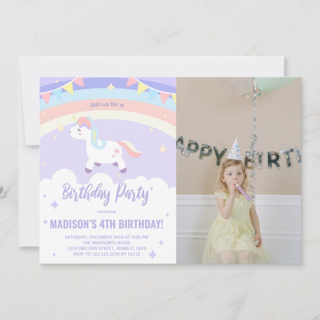 Foto de invitaciones de cumpleaños de Unicornio co (Anverso)