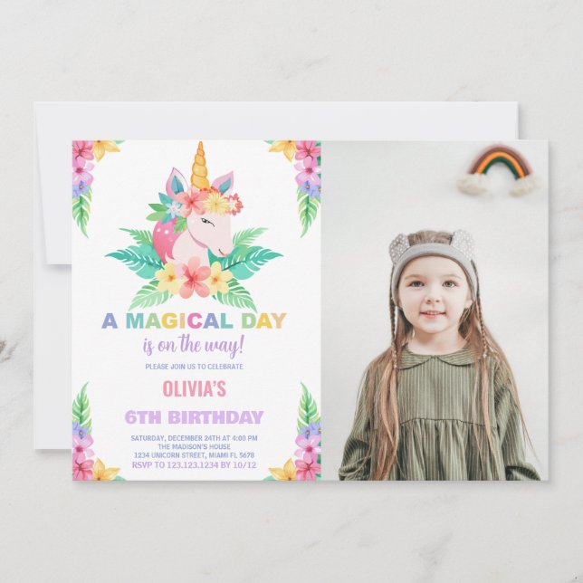 Foto de invitaciones de cumpleaños de Unicornio co (Anverso)