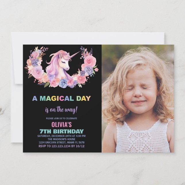 Foto de invitaciones de cumpleaños de Unicornio co (Anverso)