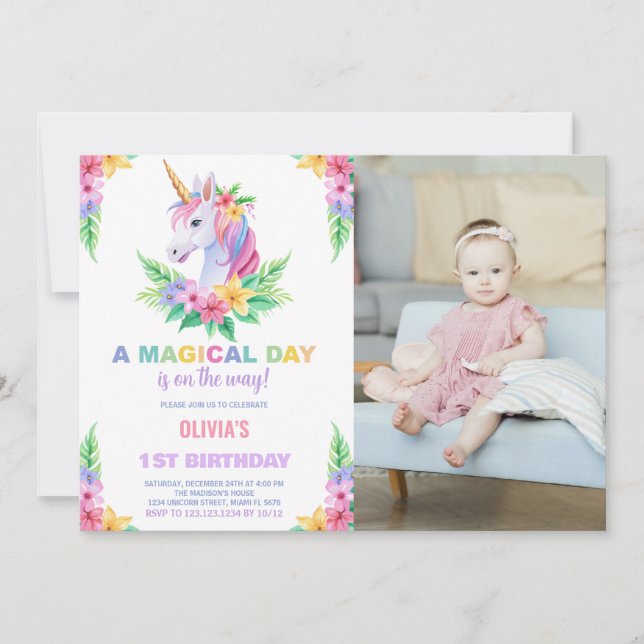 Foto de invitaciones de cumpleaños de Unicornio co (Anverso)