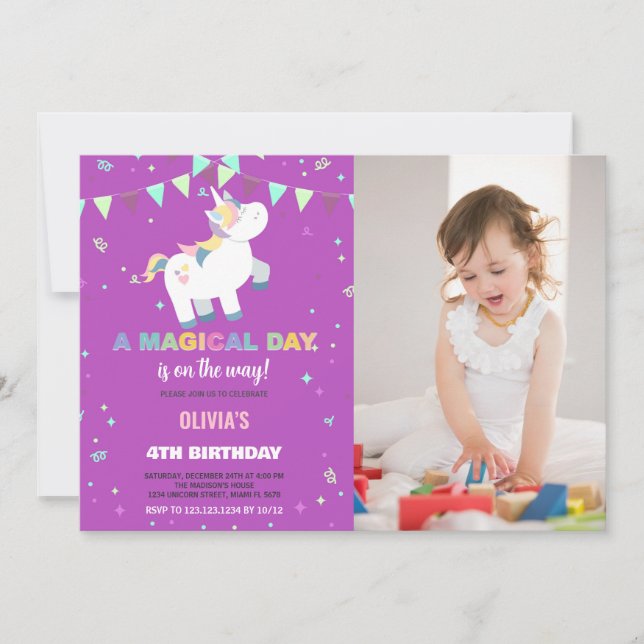 Foto de invitaciones de cumpleaños de Unicornio co (Anverso)
