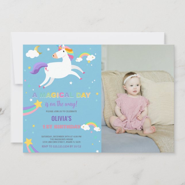 Foto de invitaciones de cumpleaños de Unicornio co (Anverso)