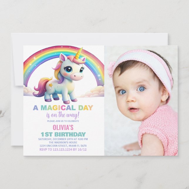 Foto de invitaciones de cumpleaños de Unicornio en (Anverso)