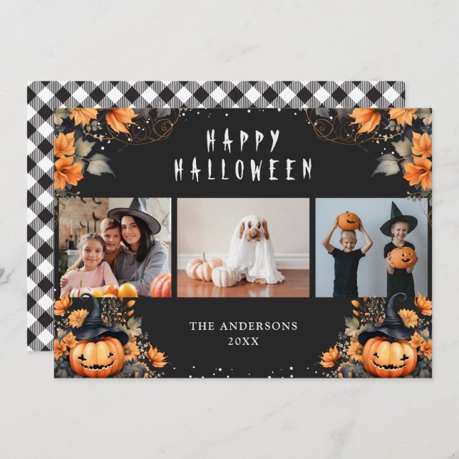 Foto de Jack-O-Lanterns Tarjetas Halloween felices (Anverso / Reverso)