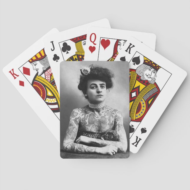 Foto de la época de Tattoed Lady Jugando Cartas (Reverso)