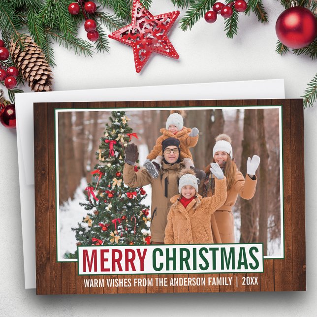 Foto de la familia de la Madera de Feliz Navidad M (Customize to add text to back of card.)