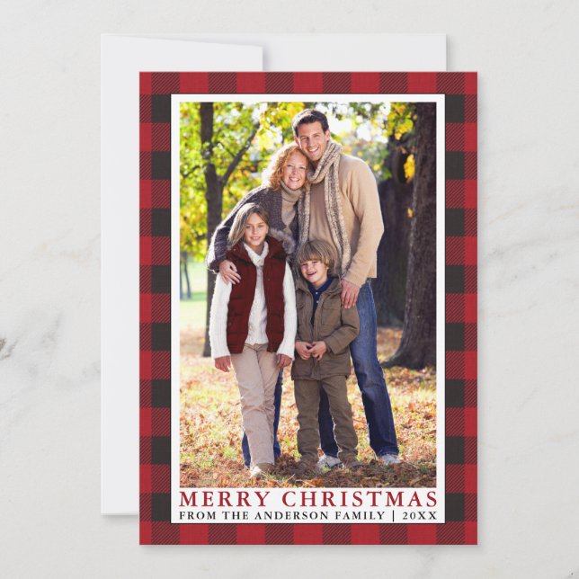 Foto de la familia Red Buffalo Plaid Feliz Navidad (Anverso)