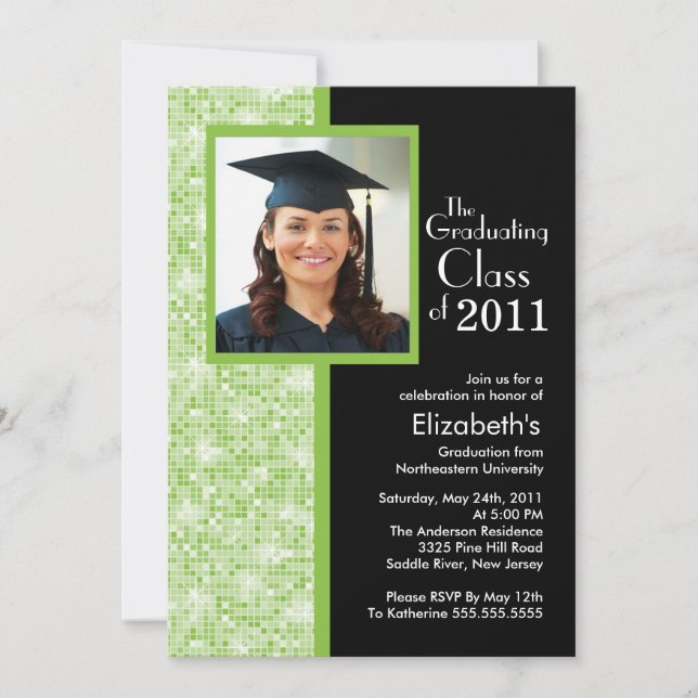 Foto de la invitación a graduación verde y negro (Anverso)