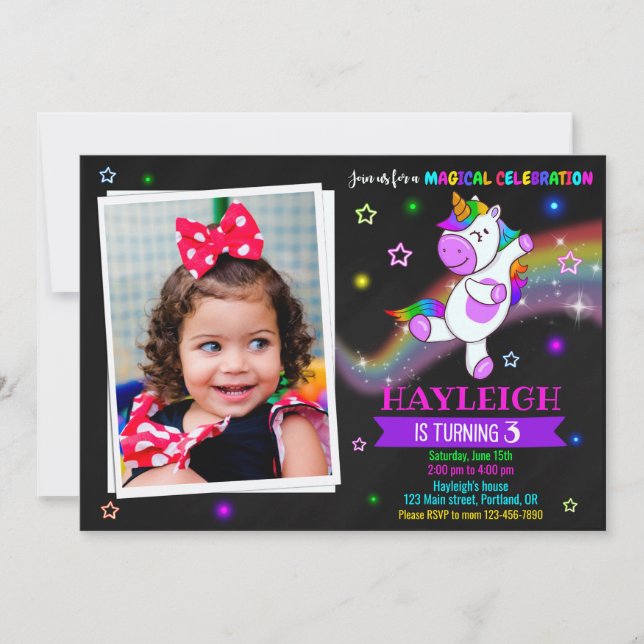 Foto de la invitación de cumpleaños de Unicorn Pri (Anverso)