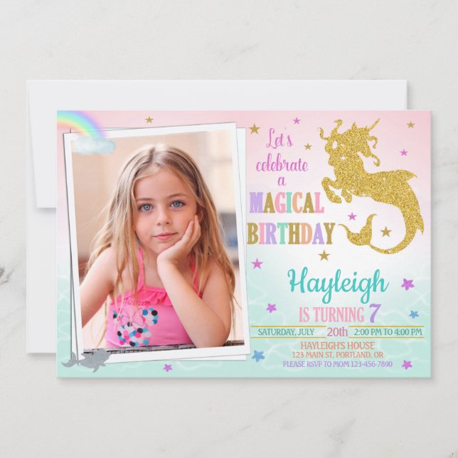 Foto de la invitación de cumpleaños Mericorn a Mer (Anverso)