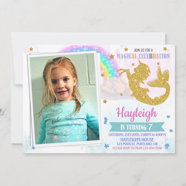 Foto de la invitación de cumpleaños Mericorn a Mer (Anverso)